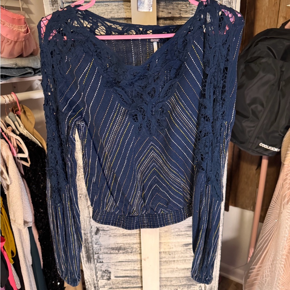 FP Movement by Free People Navy Lace Blouse